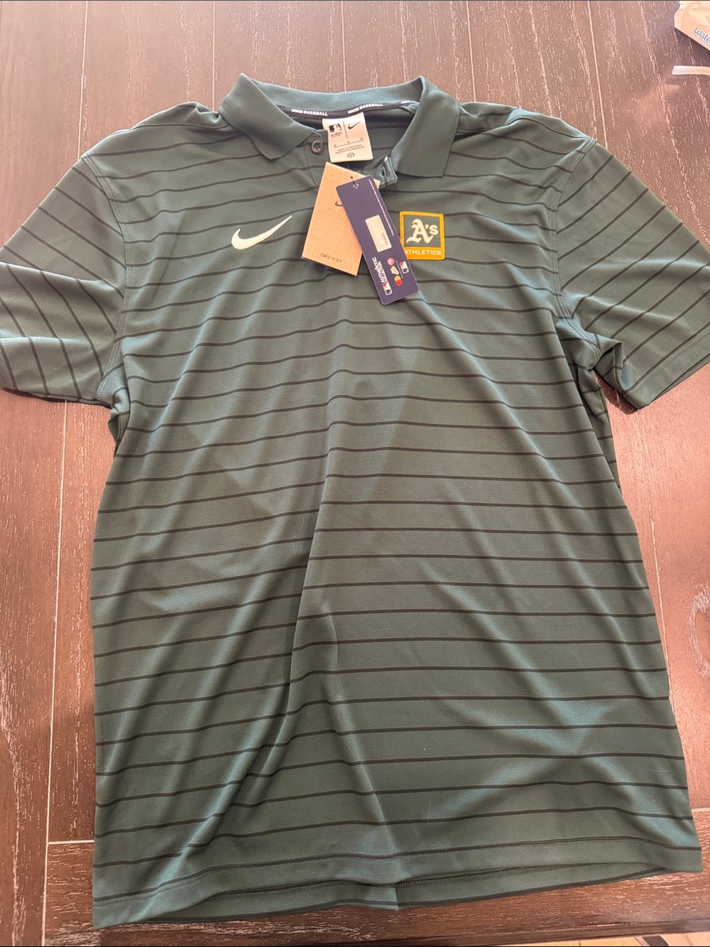 Nike Men's Oakland A's Green Striped Polo